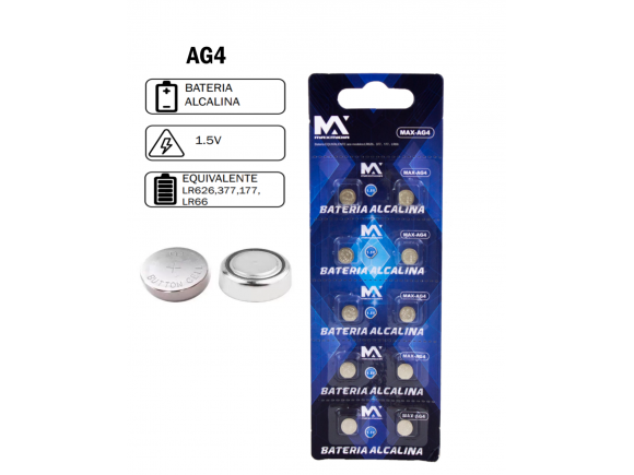 BATERIA ALCALINA AG4 LR626 C/10 UN. 1,5V MAX-AG4