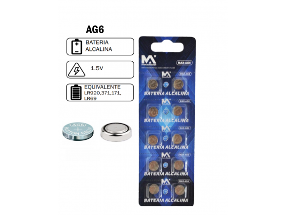 BATERIA ALCALINA AG6 LR920 1,5V CARTELA C/ 10 MAX-AG6