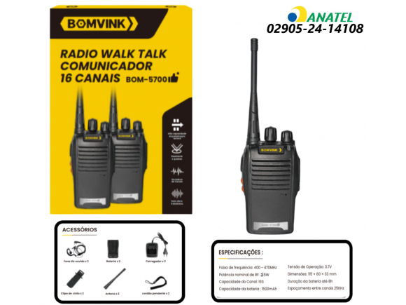 RADIO WALK TALK COMUNICADOR 16 CANAIS BOM-5700